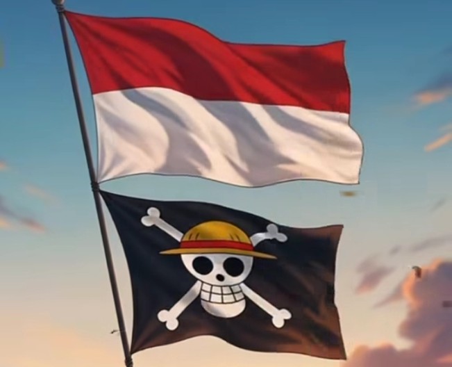 Ilustrasi bendera One Piece berkibar jelang perayaan HUT RI 17 Agustus. [Instagram]